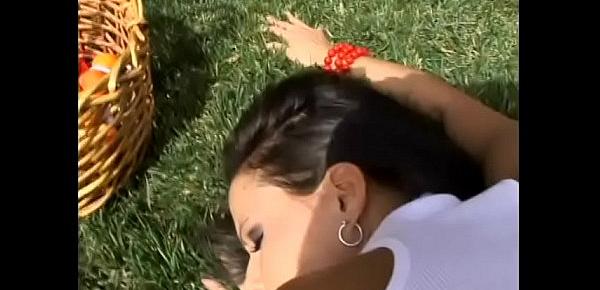  Slut in mini skirt Daisy Duxe sucks dick on the lawn and gets fucked and creamed